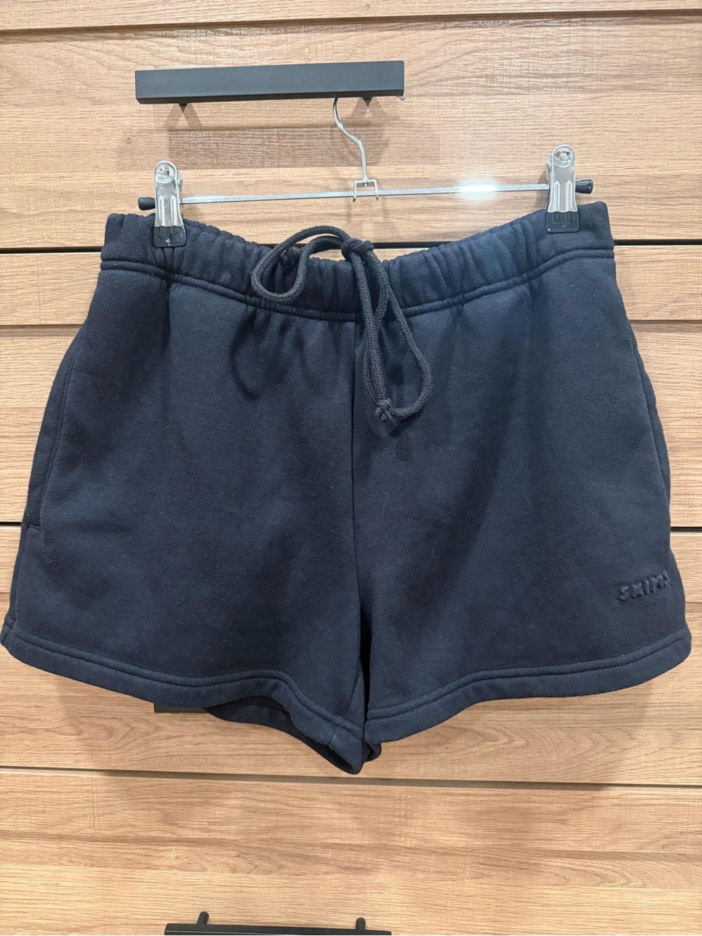 SKIMS Black Cotton Fleece Drawstring Shorts XS